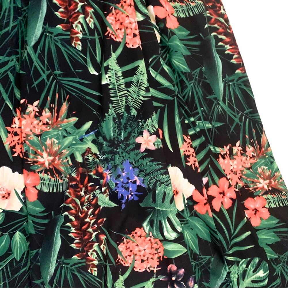 Black Dark Floral Print Wrap Long Maxi Dress Sleeveless Beach Tropical Getaway - Picture 11 of 15